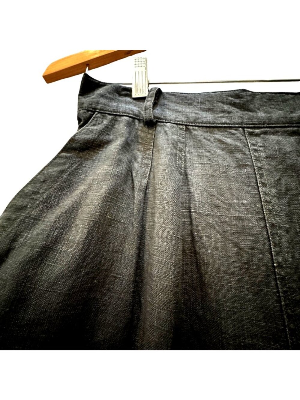 Vintage Gene Ewing BIS Black Linen Skirt Women's Size 8 Retro 1940s Kick Pleat - Picture 8 of 13